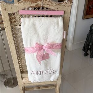Logan & Lilly White & Pink "Born in 2026 "  Baby Blanket